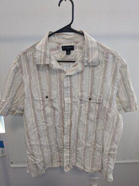 BANANA REPUBLIC Mens XL Striped Short Sleeve Cotton Linen Shirt Cropped